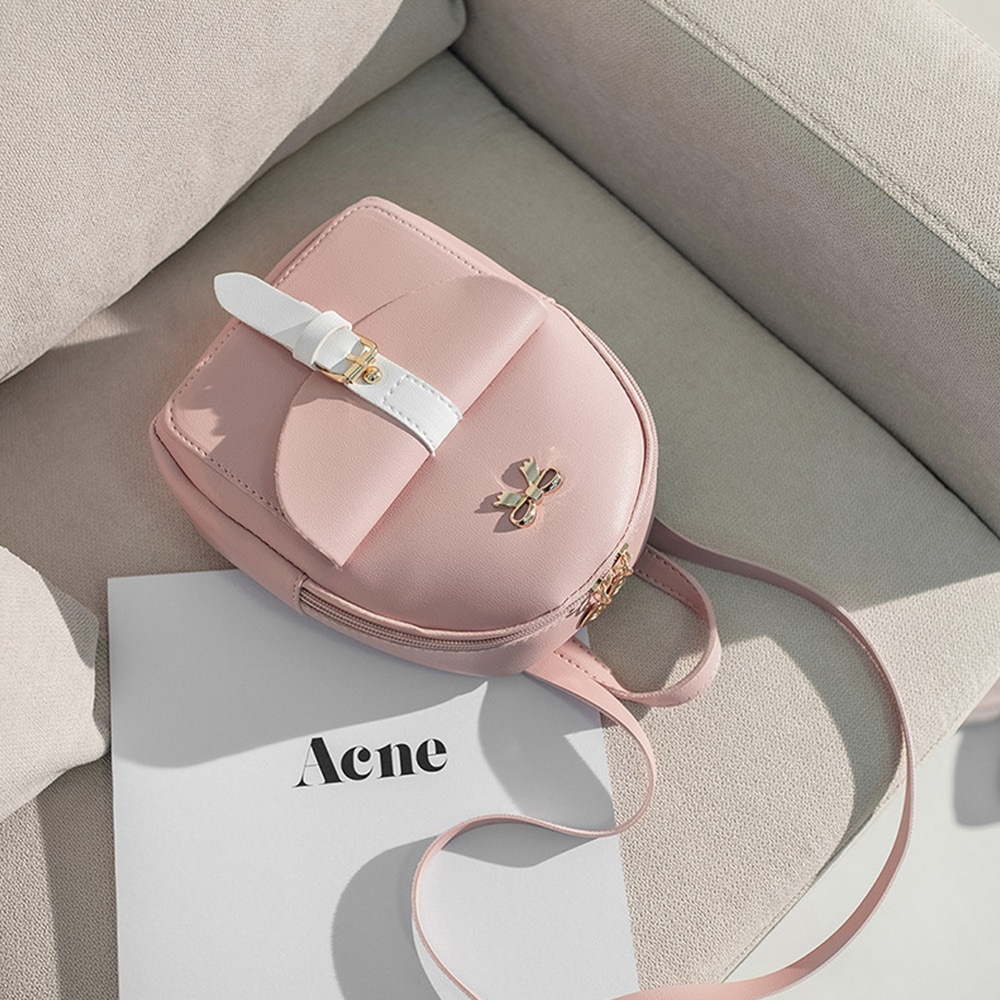 Women's Mini Backpack Luxury PU Leather Kawaii Backpack Cute Graceful Backpack Small School Bags for Girls Bow-knot Leaf Hollow