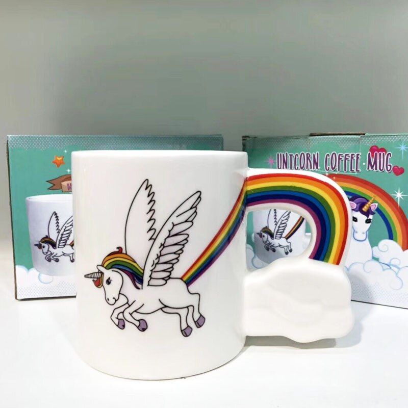 Cartoon Eenhoorn Mokken Koffie Mok Keramiek Dier Paard Regenboog Handvat Mokken Koffie Cups Engelenvleugels Drinkware Voor Vriend