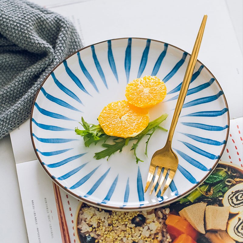 RHE-platos de dibujo a mano de estilo japonés, juego de cerámica, plato redondo para carne, Pizza, utensilios de cocina, vajilla de porcelana para Sushi,