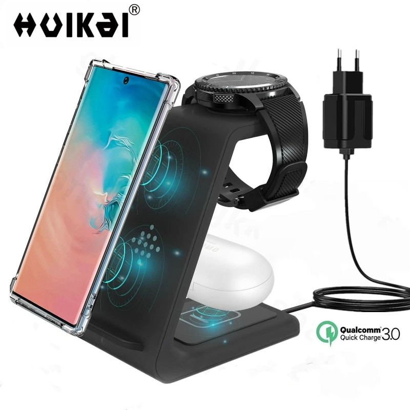 Draadloze Oplader 3 In 1 Station Voor Samsung S21 S20 10 Note10 8 Qi Fast Charging Stand Dock Voor Galaxy horloge 3 Actieve 2 Knoppen Pro