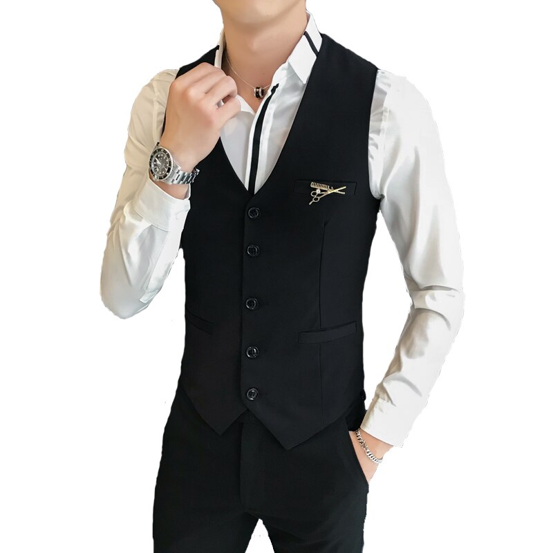 Wedding dress Vest man business men's waistcoat black slim fit classic formal suit vest men koream solid sleevess vests