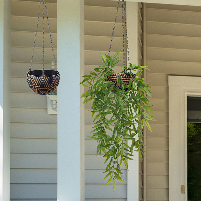 1 Stuk 10Cm (H) Imitatie Rotan Geweven Hangende Mand Bloempot Plastic (Inclusief Ketting) Huis Tuin Groene Plant Plantion