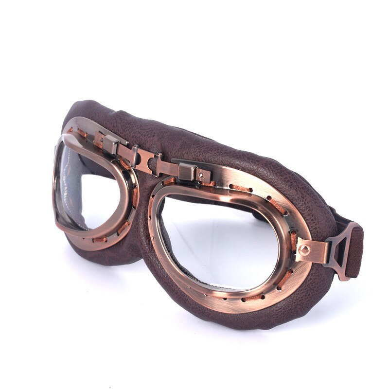 Retro Motorcycle Goggles Classic Brown Motorbike Glasses Cycling Glasses Sports Dustproof Eye Protection Leather Helmet Glasses