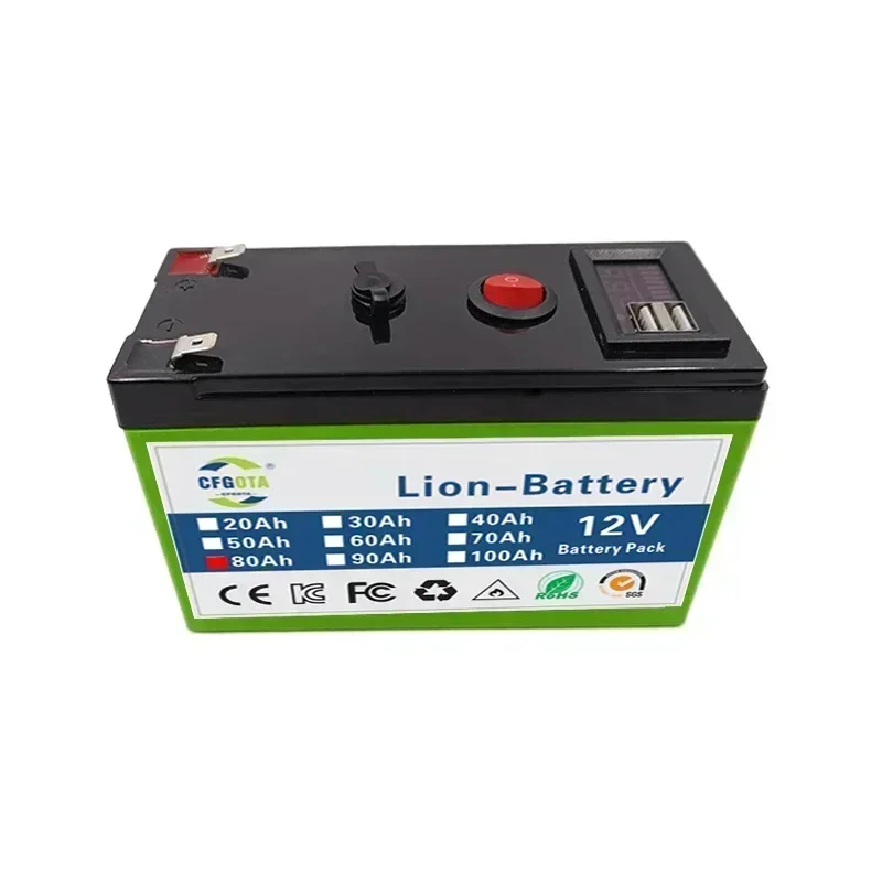 12V Lithium Battery 100Ah 18650 Rechargeable LiFePO4 Battery for Solar Energy Electric Vehicle Battery+12.6V 3A Charger