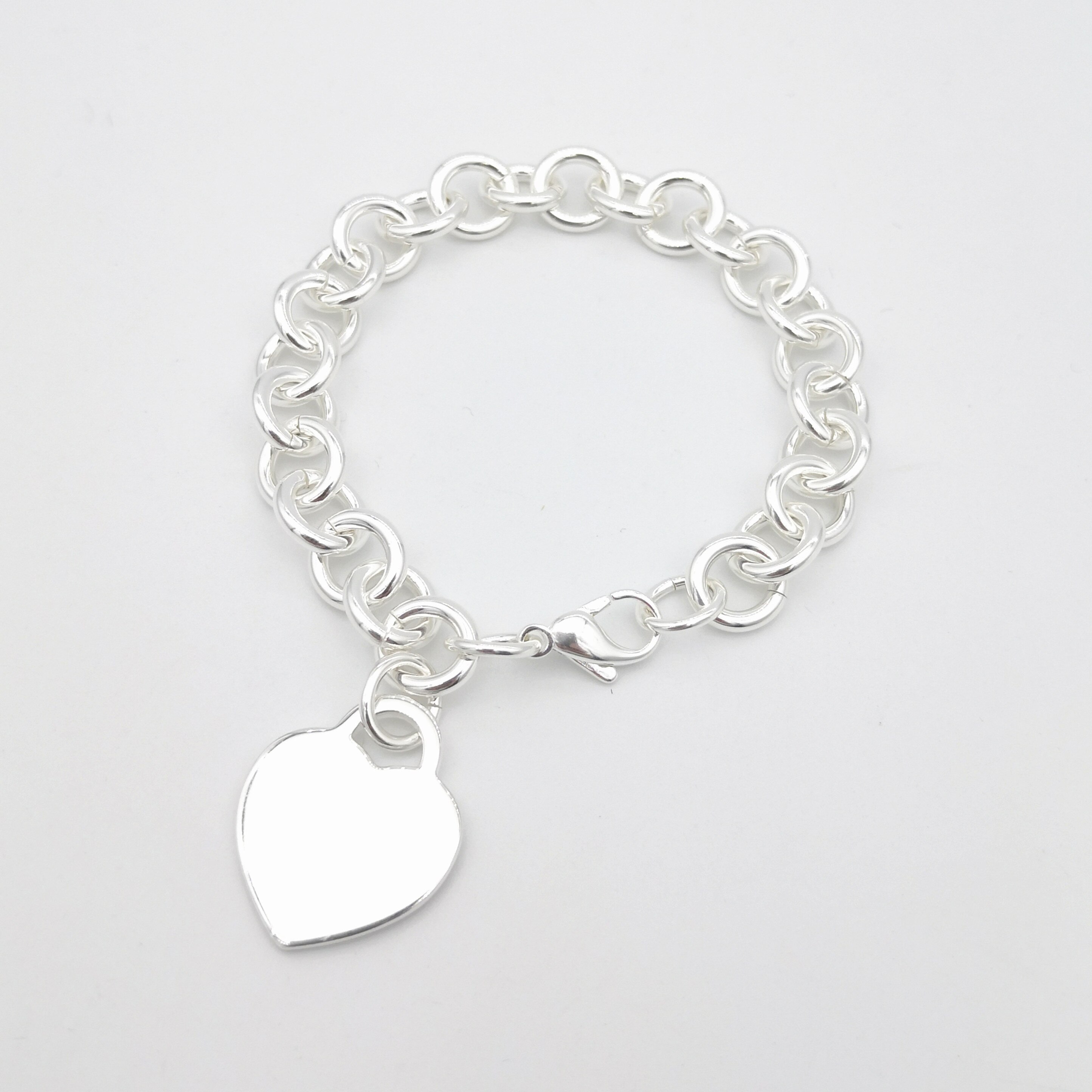 1: 1 sterling sølv klassisk sølv hjerte kort damer armbånd smykker