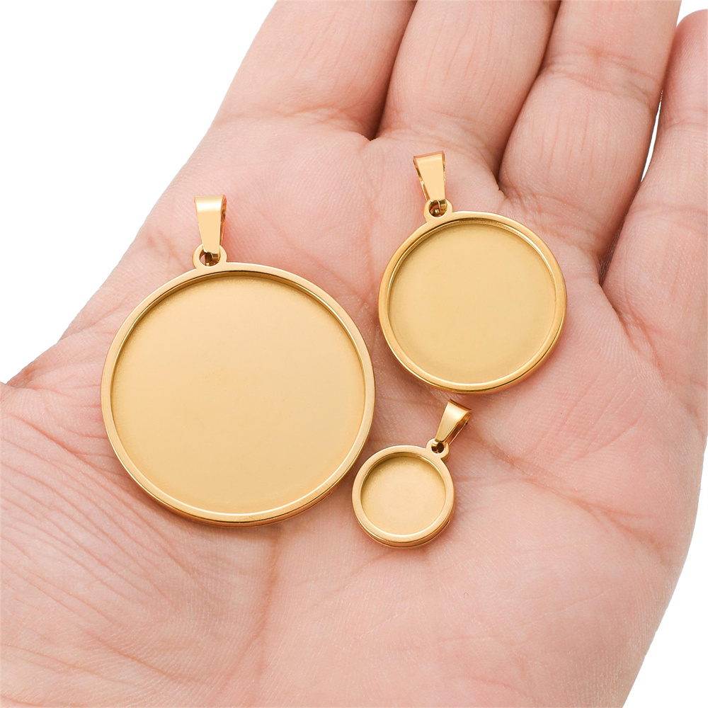 Bases de acero inoxidable de 5 piezas, 10/15/16/18/20/30/35/40mm, Base de camafeo de cabujón, bandeja, bisel, colgante de collar en blanco para fabricación de joyas DIY