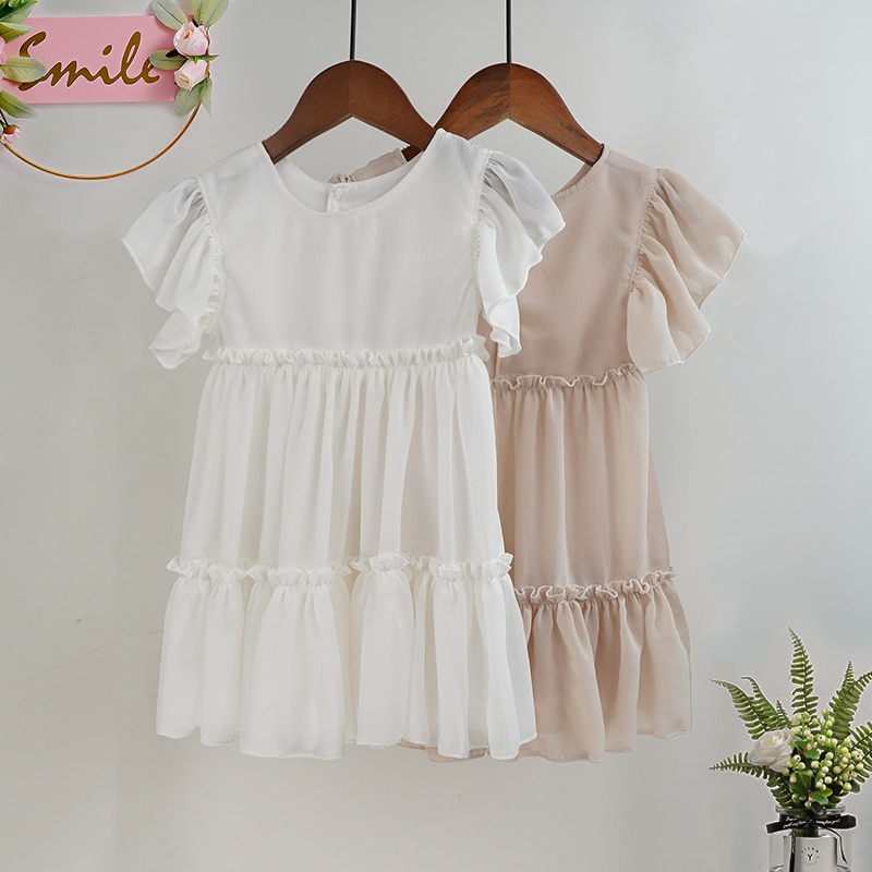 Summer Girls Dress Chiffon Draped Princess Children Kids Dresses For Girls Vestidos De Verano White Black Sukienki 2-6yrs