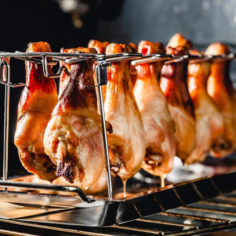 Support de jambe de poulet antiadhésif en acier inoxydable, support de gril, bac d&#39;égouttage pour BBQ, nervure de BBQ en acier au carbone, directe
