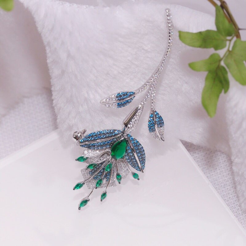 925 Sterling Silver Brooch - Pink & Blue Flower Inlay Zircon Stones - Women's Party Jewelry