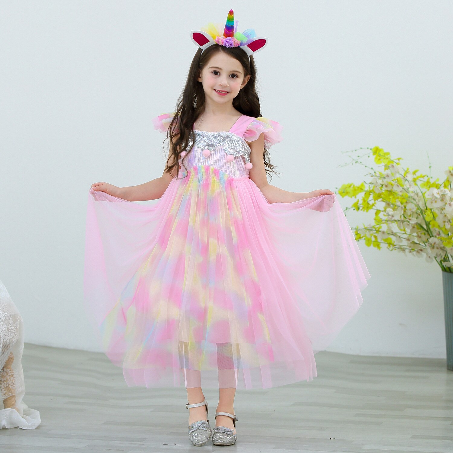 Einhorn Kleid für Mädchen freundlicher Karikatur Vestidos freundlicher Ballettröckchen Kleider Kleinkinder Sommer Ärmellose Prinzessin Halloween Kostüm