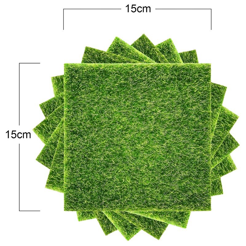 Kunstmatige Tuin Gras, kunstgras Gazon 6X6 Inch Miniatuur Ornament Tuin Poppenhuis Diy Gras (8 Packs)