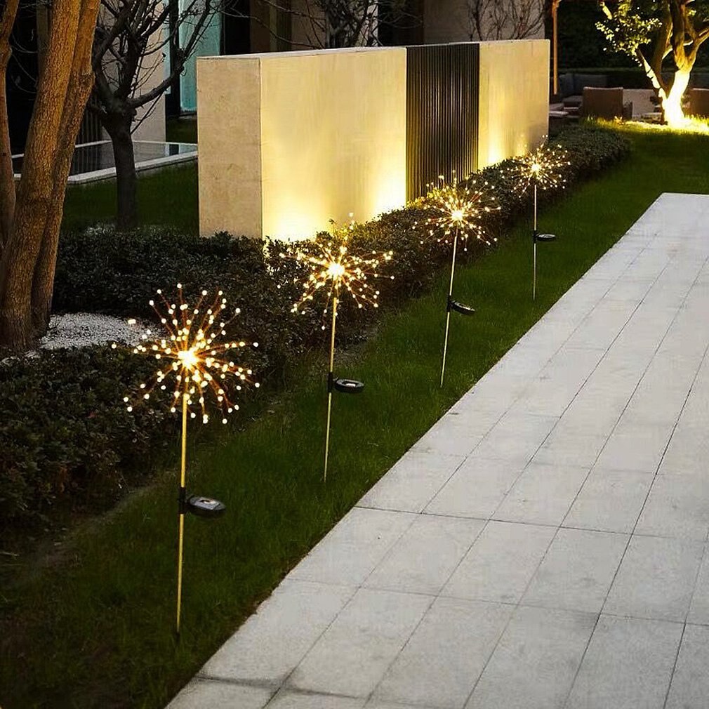 Solar Boden Stecker Feuerwerk Licht Led Kupfer Draht Licht Löwenzahn Lichterketten Garten Rasen Lichter Weihnachten Dekoration Lichter