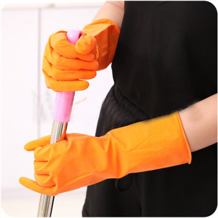 1pair Rubber Household Gloves For Kitchen Dishwash Washing Clothes Natural Latex Housekeeping Gloves Cleaning Tools Accessories: Orange / M