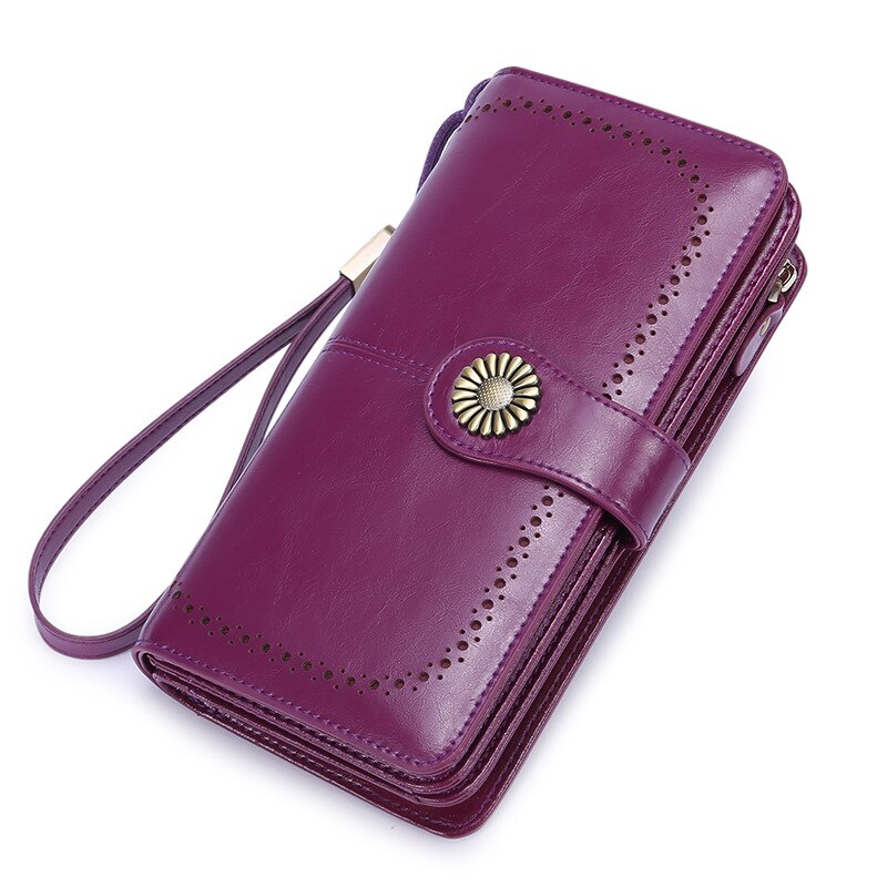 Zency Women's Wallets Made Of Genuine Leather Large Capacity Coin Purse Card Holders Long Wallet Black Grey: Purple 