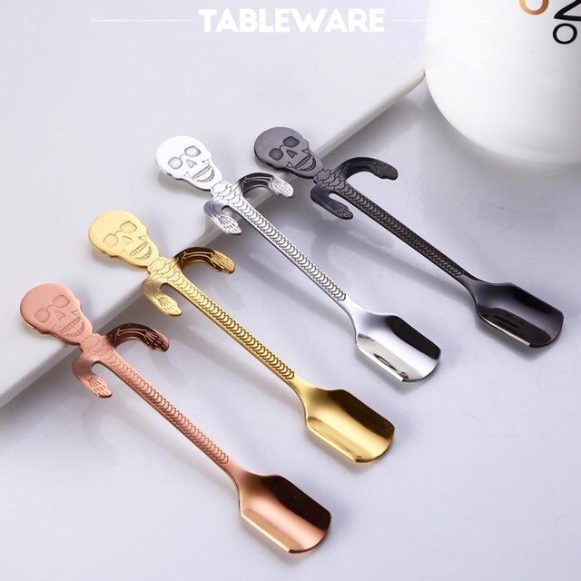 Skull Bone Scoop Coffee Spoon Stirring Teaspoon Tea Spoon Dessert Spoon Tableware Small Mini 304 Stainless Steel Human Skeleton