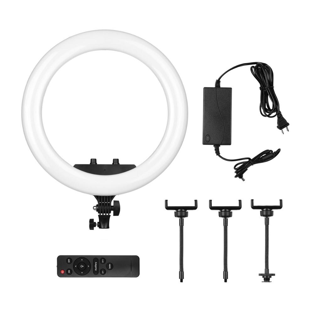 18 Inch LED Ring Light Photography photo Lamp Set Bi-color 3200K-5600K Stepless Dimmable with 3 Phone Holders Remote Control: US Plug