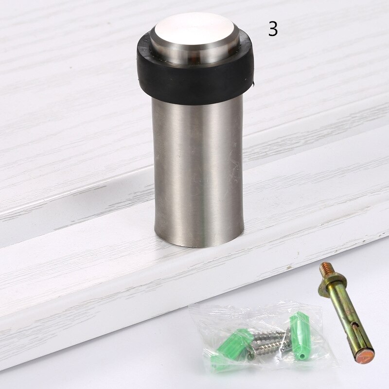 1pc Rubber Anti-collision Door Stopper Stainless Steel Round Resistance Home Door Floor Wall Protector Door Catcher Stops: 3