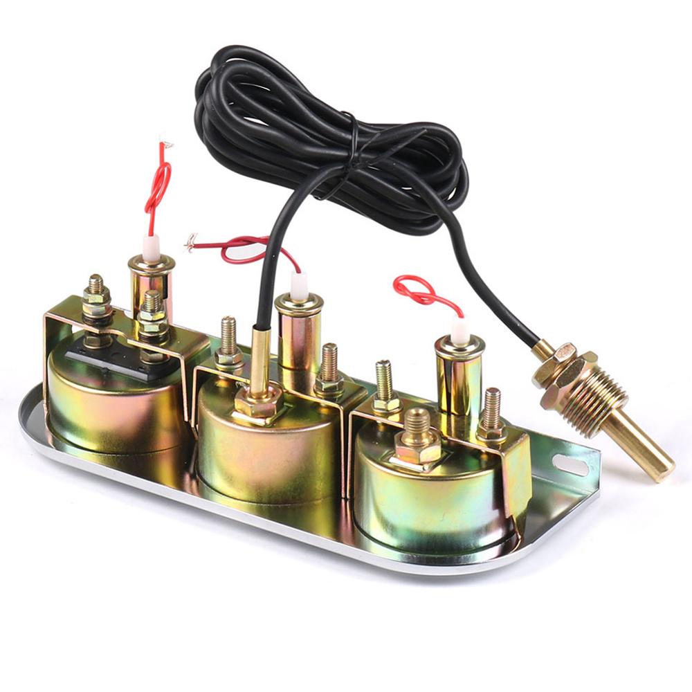 2inch 52mm Chrome Panel Oil Pressure Gauge Set 16" Gauge 0-80 PSI Water Temp Gauge Amp Meter Triple Gauge Set