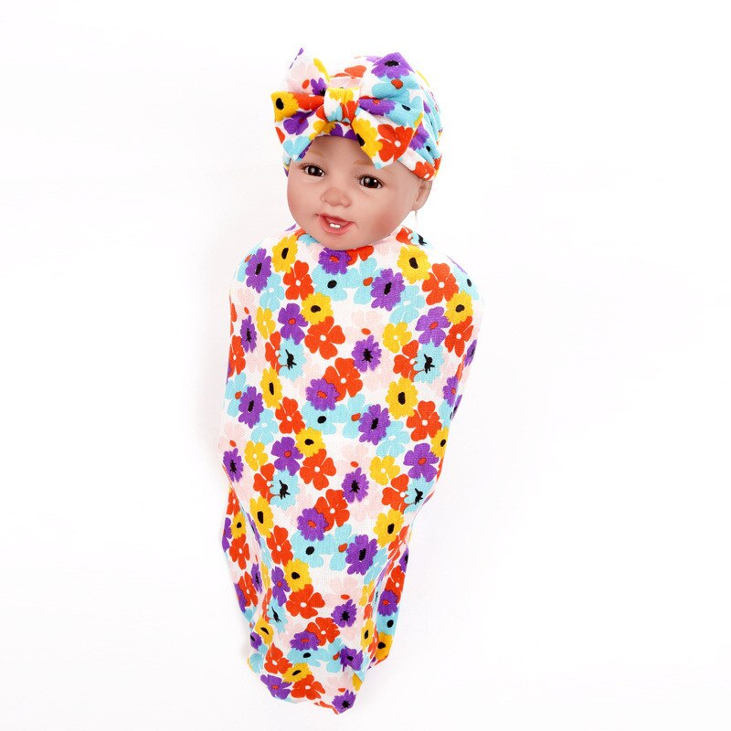 Pasgeboren Baby Jongens Meisjes Bloemen Katoenen Deken Hoofdband/Hoed Inbakeren Slapen Sleepsack Wandelwagen Wrap Jongen Meisje Deken