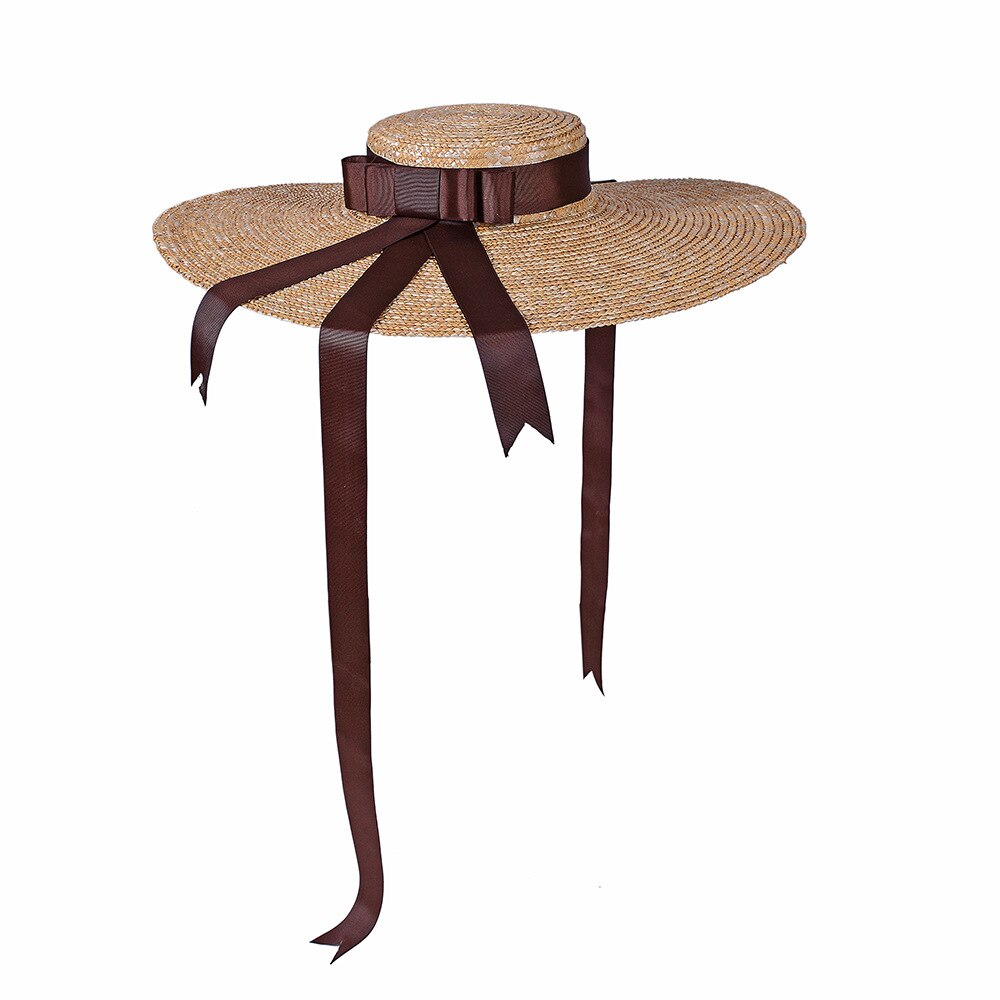 Oversized stråhat dame sommer solbeskyttelse sort patch stor strandhat: Kaffebånd / Randen 12cm