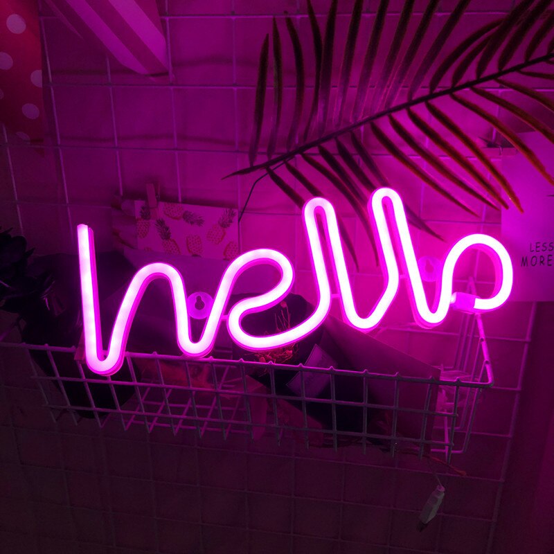 Olá neon loja de luz sinais de saudação bateria & usb alimentado luzes de parede led decoração para casa festa casamento janela loja barra noite lâmpada: Pink light