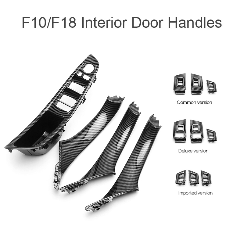 7Pc/Set Left Hand Drive LHD For BMW 5 Series F10 F11 F18 10-17 Carbon Fiber Car Interior Inner Door Handle Panel Pull Trim Cover