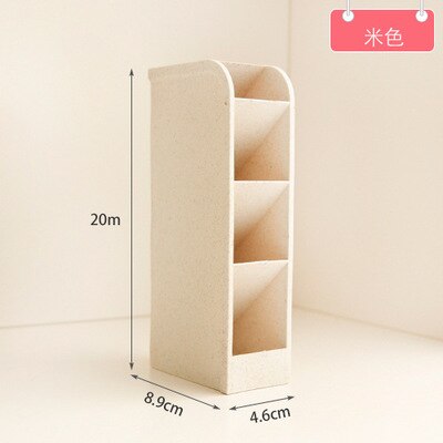 Large Capacity Desk Pen Holder Plastic Desk Organizer Pencil Makeup Storage Box Desktop Office Pen Pencil Holder Stand Case: small Beige