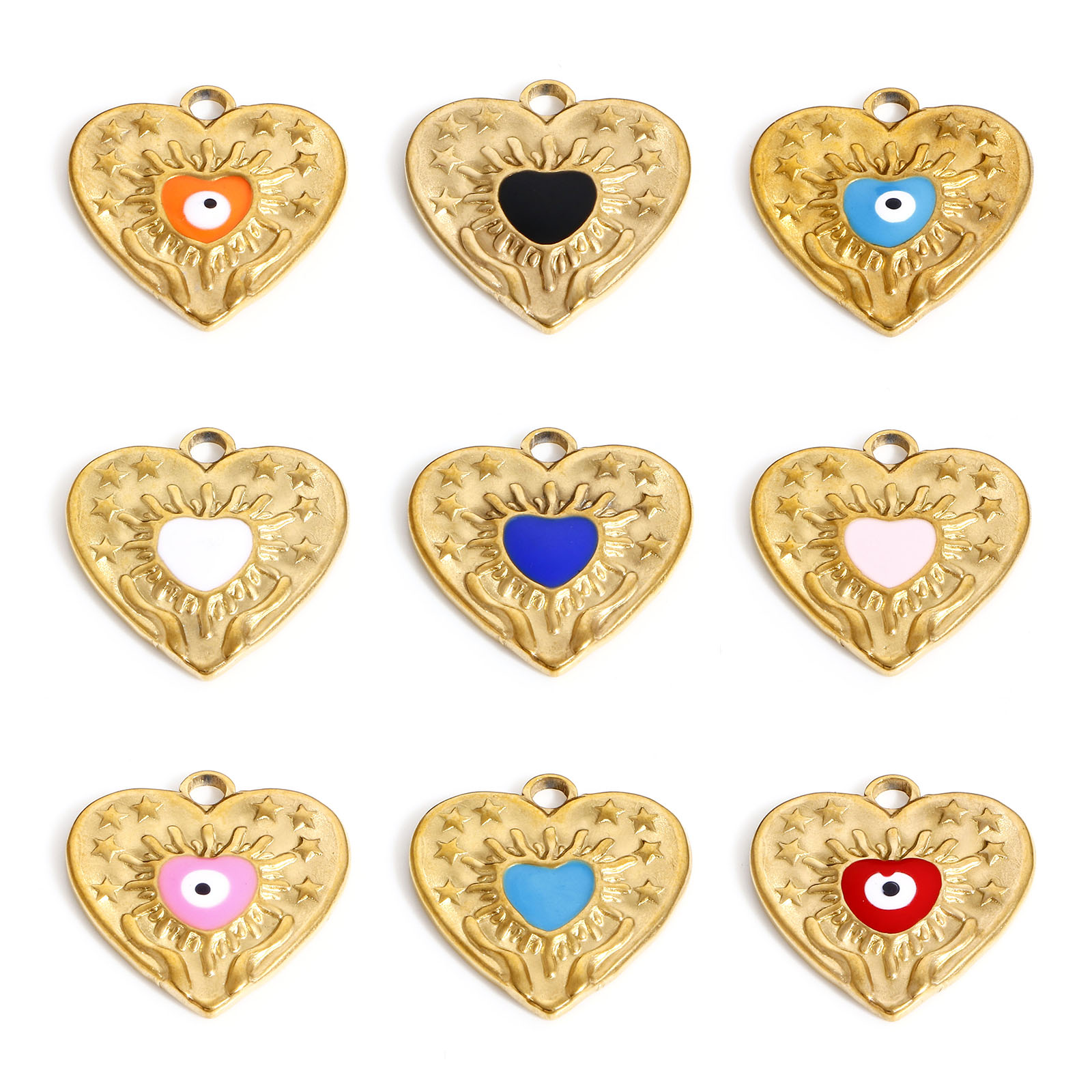 Dijes de corazón de acero inoxidable 304, colgantes de esmalte de mal de ojo religioso para la fabricación de joyas, collar del Día de San Valentín, hallazgos Diy, 1PC