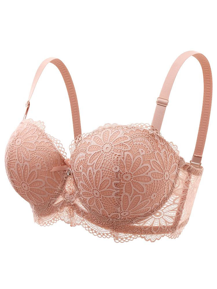 Lace Bra for Women Big Cup 1/2 Sexy Floral Underwire Underwear Ladies Push Up Thin Bra Half Cup 36-42C Black Gather Brassiere: Beige / 95C