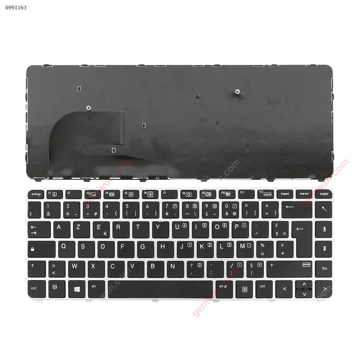 Clavier français AZERTY pour HP EliteBook 745 G3 G4, 840 G3 G4, 848 G3 G4, cadre argenté, touche noire sans rétro-éclairage ni pointeur,