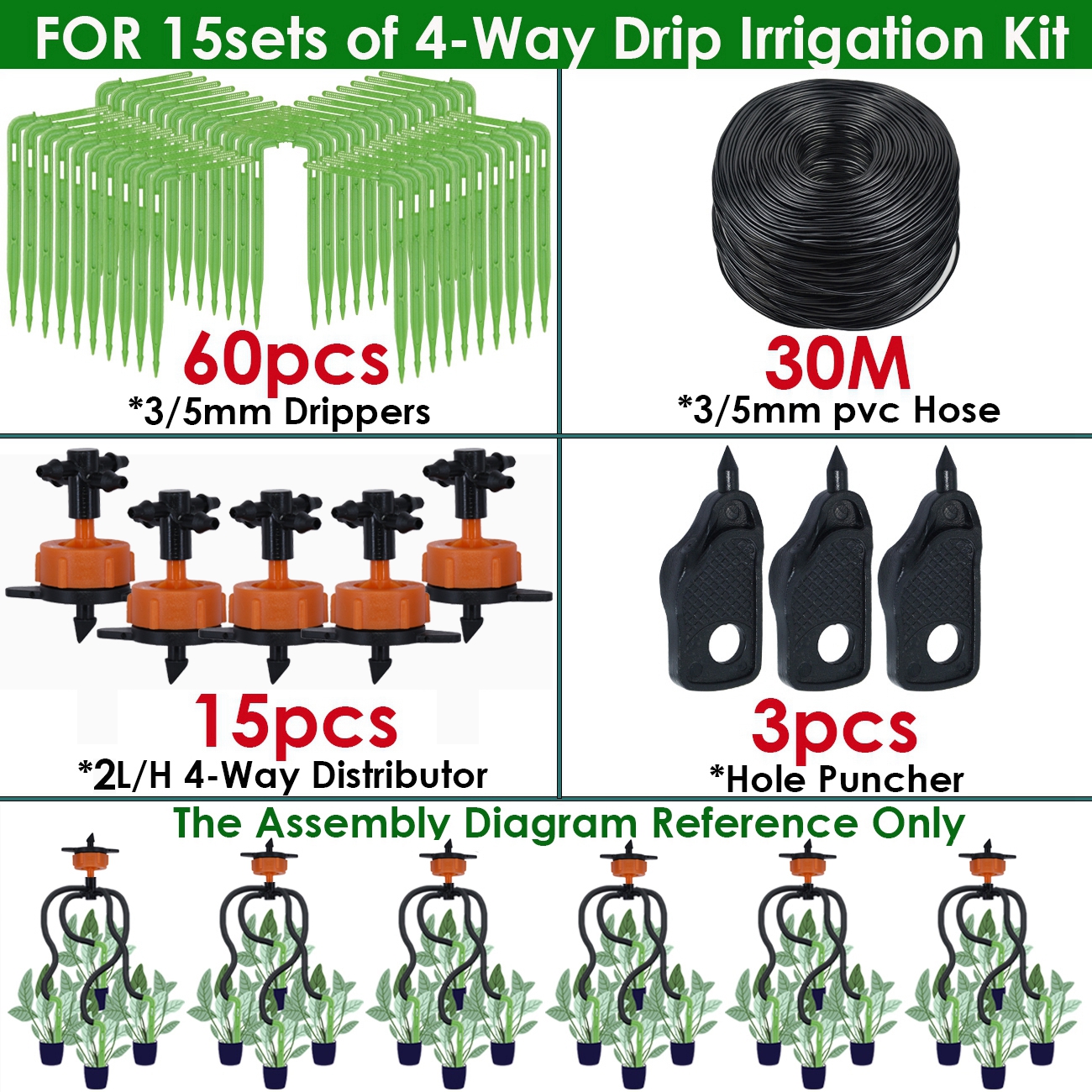 Sprycle Greenhouse 2L/H 4-Way Drip Irrigation 2-Way 3/5mm Garden Automatic Watering System Dripper Kit DIY for Pot Plant Bonsai: Red