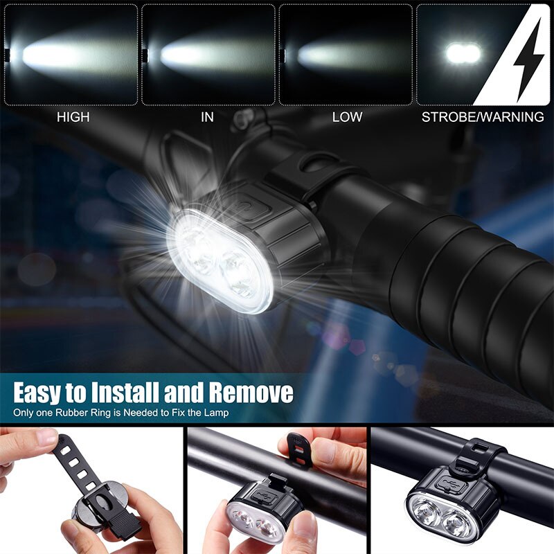 Led cykellygter sæt usb genopladelig cykel for baglygte mtb 4 tilstande forlygte  + 6 tilstande baglygte cykellys