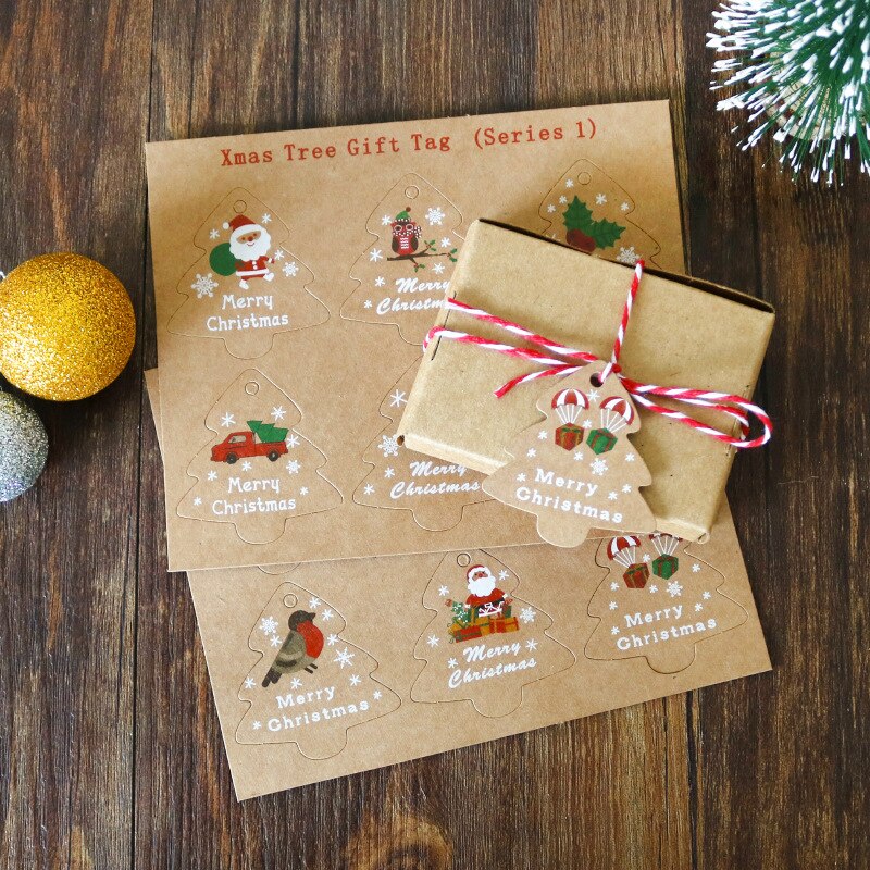 48 stk god jul diy kraft tags etiketter indpakningspapir hængemærker julemanden papirkort xmas festartikler