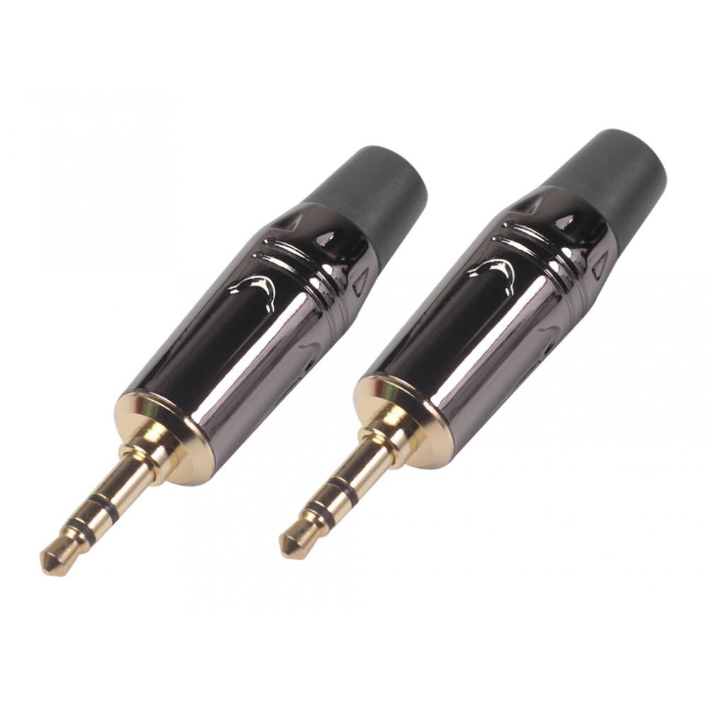 2Pieces 3.5mm Stereo Jack Male Plug Gold-plated Headset Audio Adapter Black