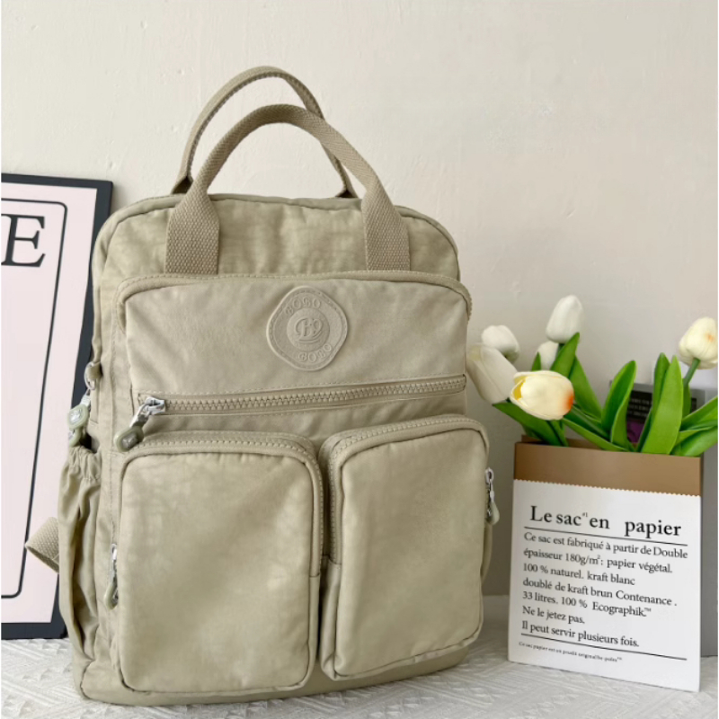 Multi-pocket Woman's Backpack Soft Handle Solid Color Nylon Travel Backpack Lightweight Casual School Backpacks: black