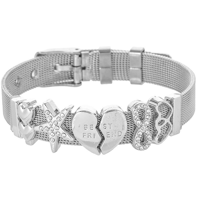 de joyería de acero inoxidable Keeper Mesh Bracelet Set con corazón Arco Iris unicornio finos dijes pulseras como para mujer: S015