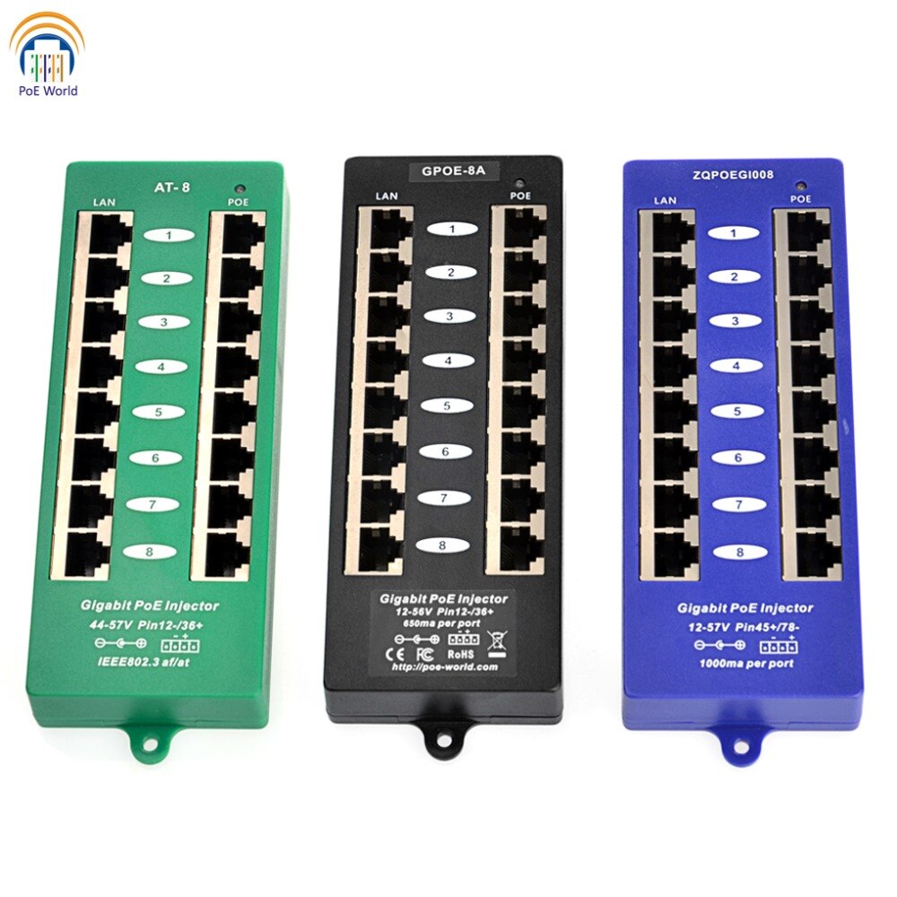 Gigabit Speed Injector for Hikvision Camera ModeAB 802.3at/at Standard Power over Ethernet 8 port PoE injector CCTV accessory