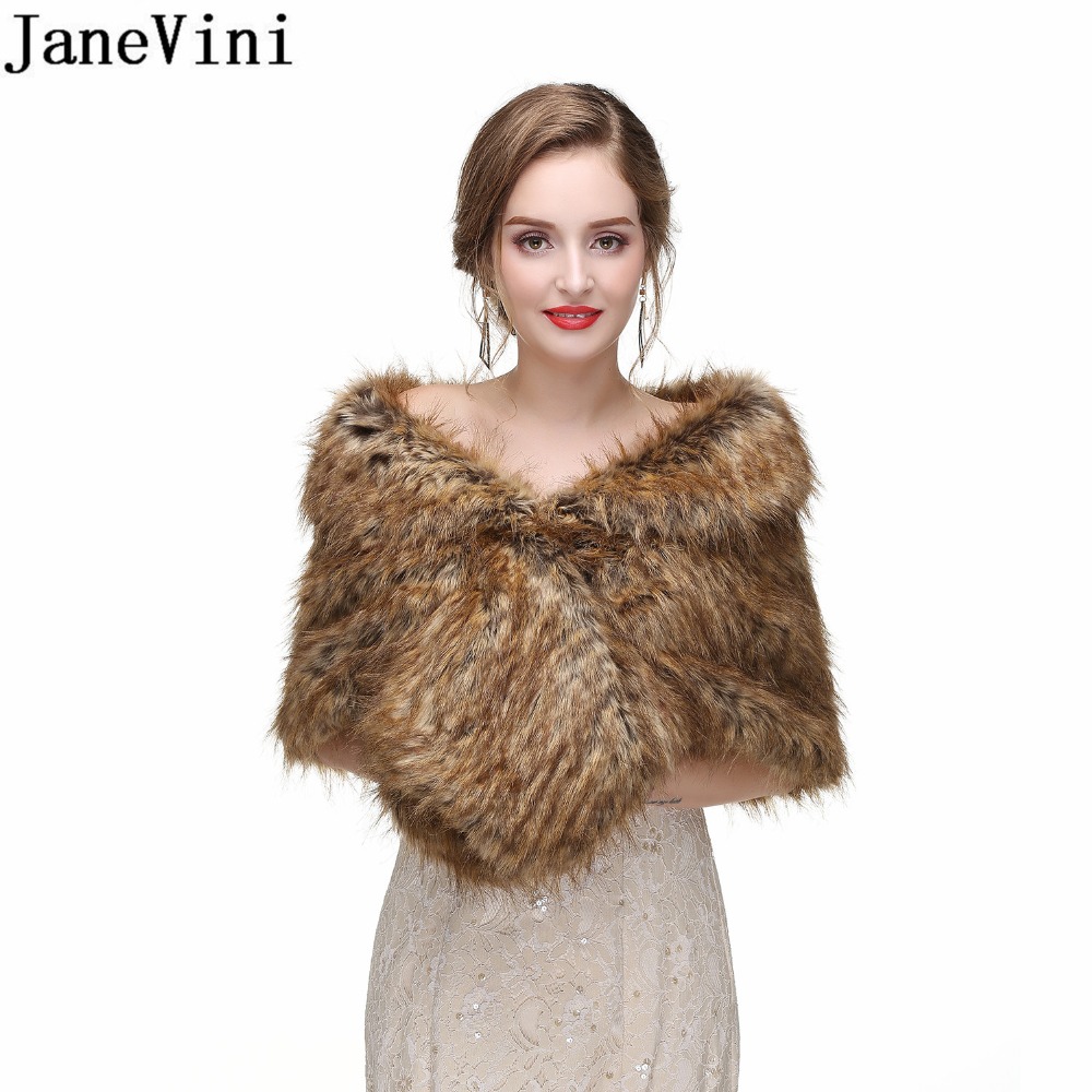 Janevini kvinder brun imiteret pels wrap bryllup vinter boleros grå formelle brude wraps sjal pels cape jakker bolero mariage
