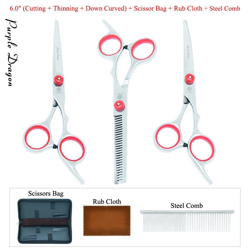 Purple Dragon 6.0" Dog Grooming Scissors Stainless Steel Pets Straight Curved Scissors Thinning Shears Dogs Hair Clippers B0001B: B0001B-16-60
