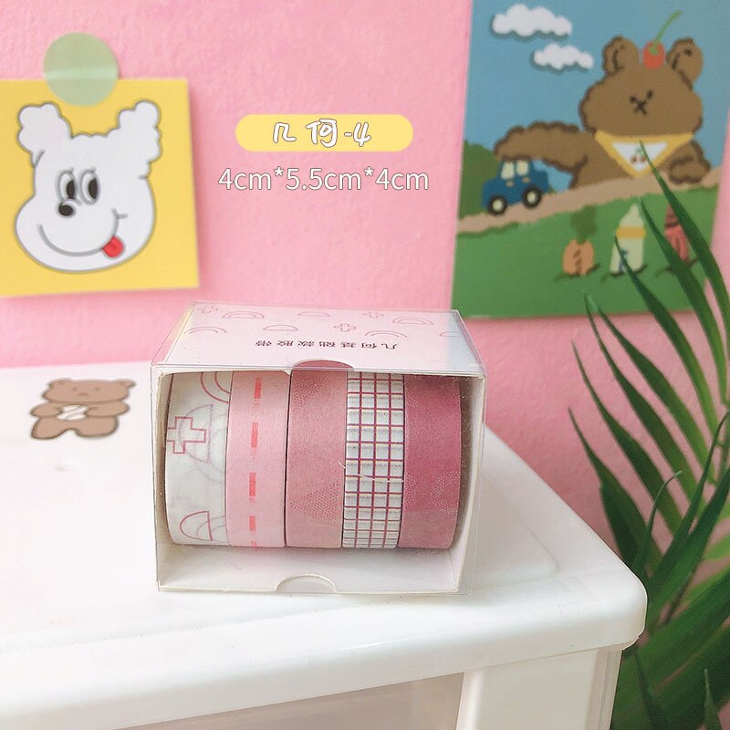 Ensemble de Scotch Washi Décoratif de Scrapbooking, Ruban Adhésif Solide, Mignon, Bande, Fournitures de Papeterie Scolaire, 5 Rouleaux/Boîte: H