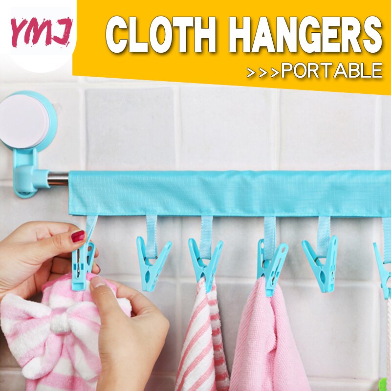 Foldable Bathroom Rack Magical Portable Cloth Hanger Drying Rack Travel Clothespin Towel Socks Hanger Clip 6 Clip Hanger