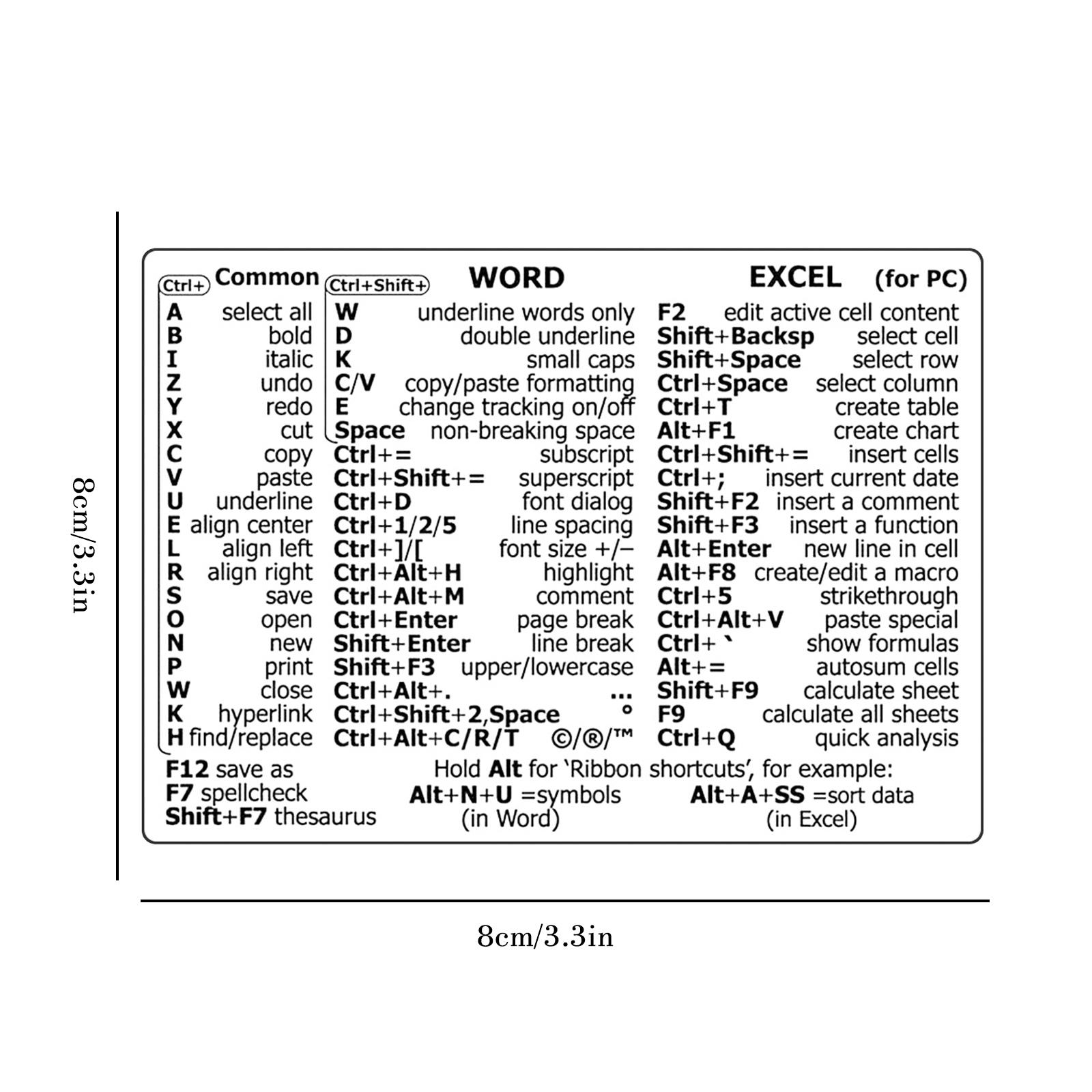 Autocollant de raccourci de clavier Hotkey pour PC Windows, adhésif de référence pour Apple MacPhotoshop Desktop pour Windows ou Word Excel