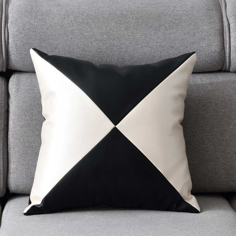 1pcs Sofa Bench Seat Pillow Leather Stitching Insert Filling Cushions 45x45cm: black white / Cover