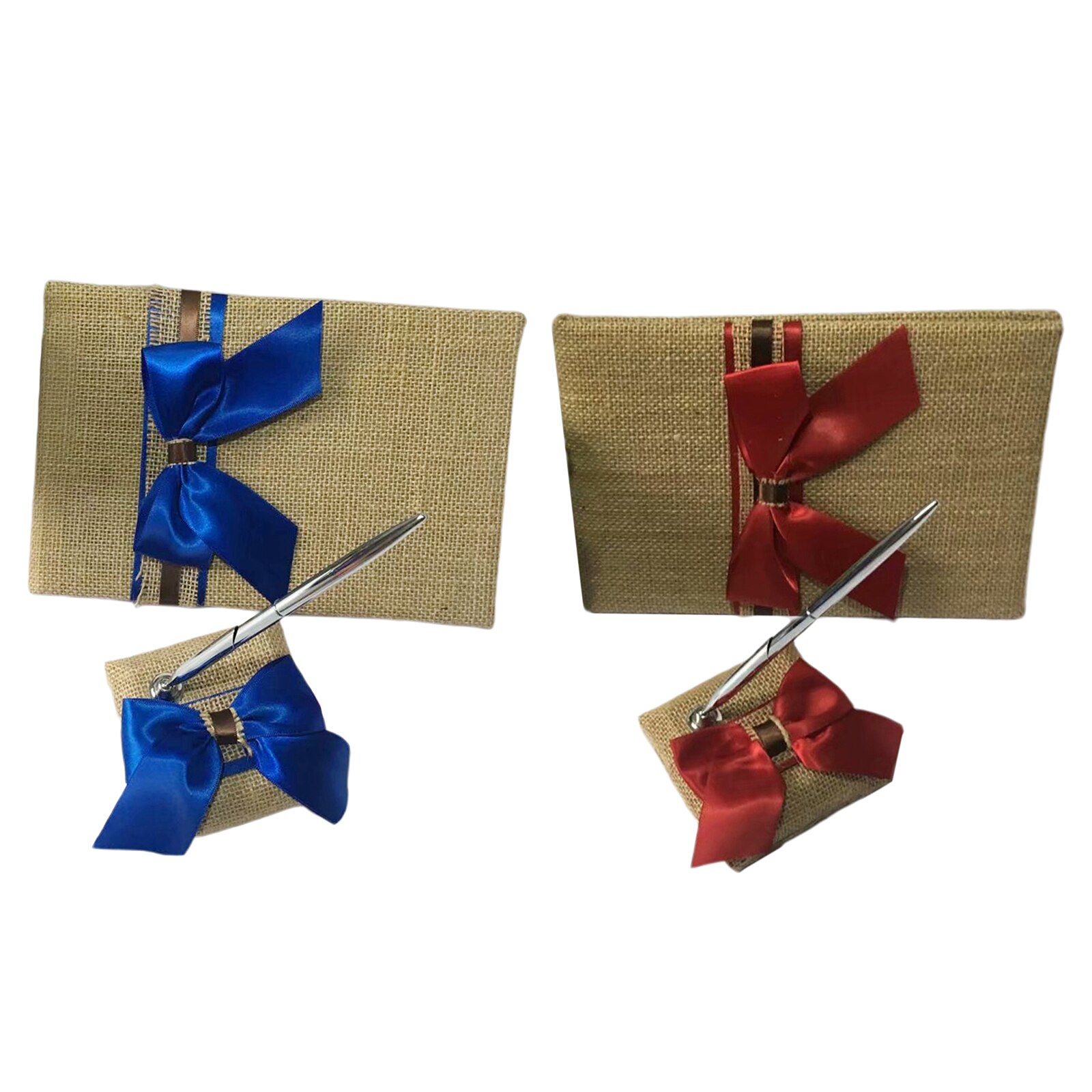 Rustic Chic Hessian Skirt Wedding Guest Book Pen Stand Set Satin Bowknot