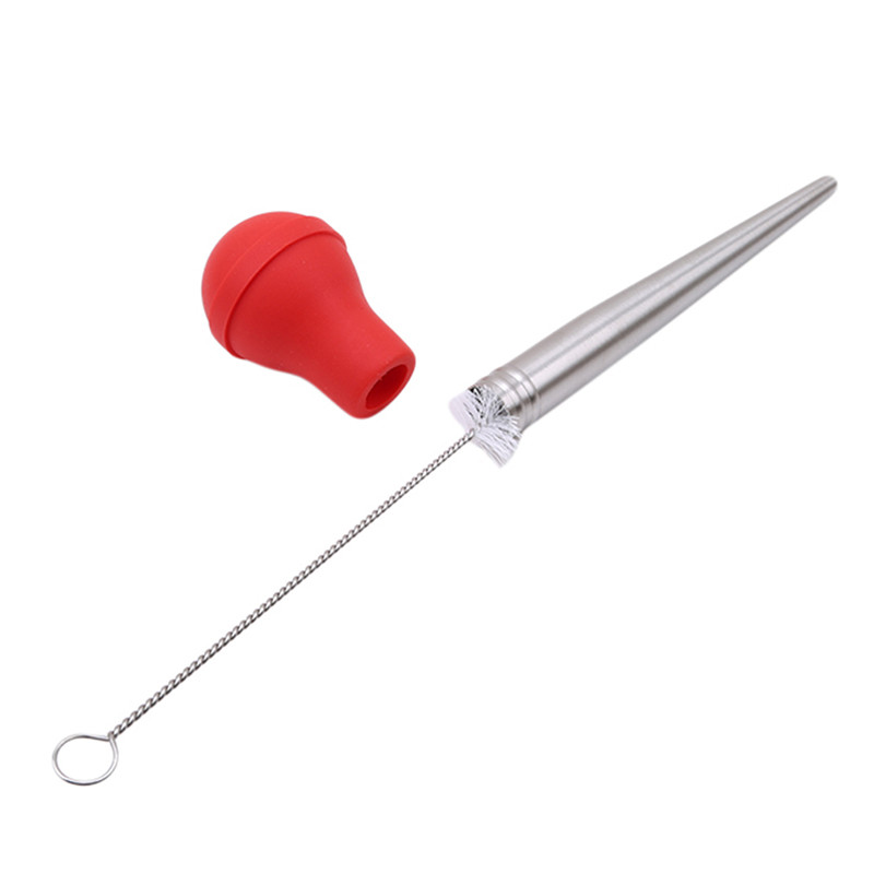 Rvs Kip Turkije Baster BBQ Flavour Spuit Sap Keuken Bedruipen Pomp FDA Siliconen Lamp Gevogelte Marinade Injector