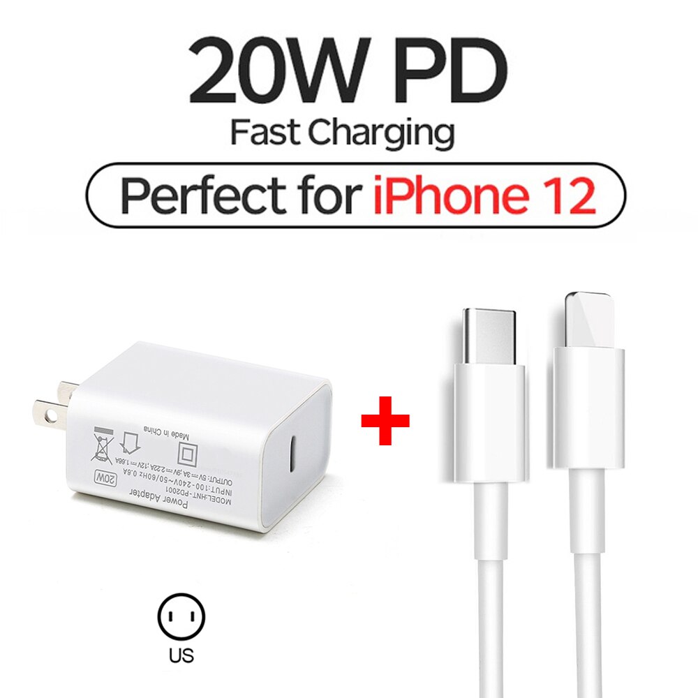 20W PD Schnelle USB C Wand Ladegerät Adapter 100-240V Typ C Lade Adapter Für iPhone 13 12 mini 13pro 11 Pro Max XS iPad Pro Air: 2in1 US Plug White