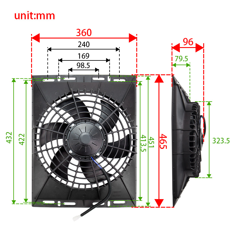 Elektrisk radiator køleblæser 120w 12v 24v bil aircondition kondensator blæser aircondition stangradiator klassisk muskelbil lastbil kondensator