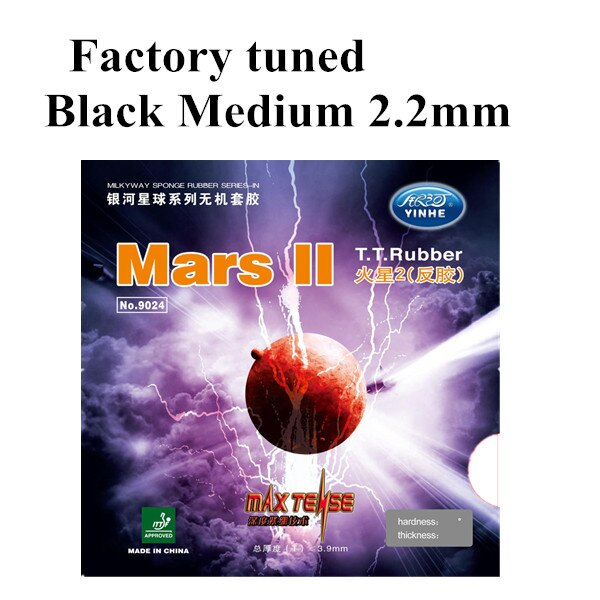 1x Yinhe Mars 2 Factory Tuned Pips-In Tafeltennis (PingPong) Rubber Met Spons: Black medium