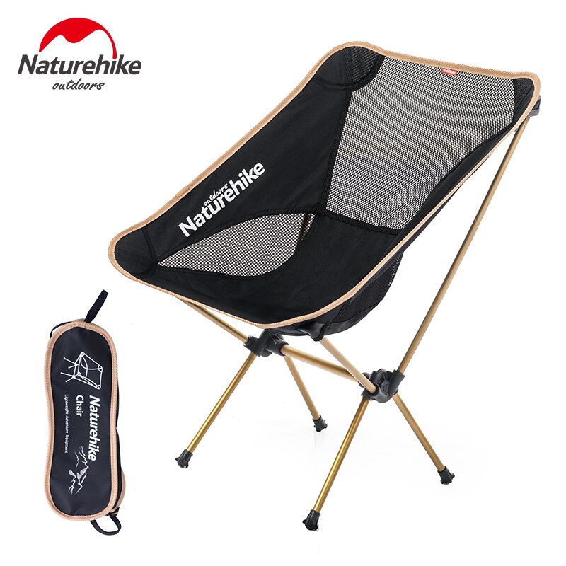 Naturehike Camping Chair Low Back Aluminum Lightweight Chair Foldable Picnic Fishing Beach Chair Tourist Chair Folding Chair: Golden