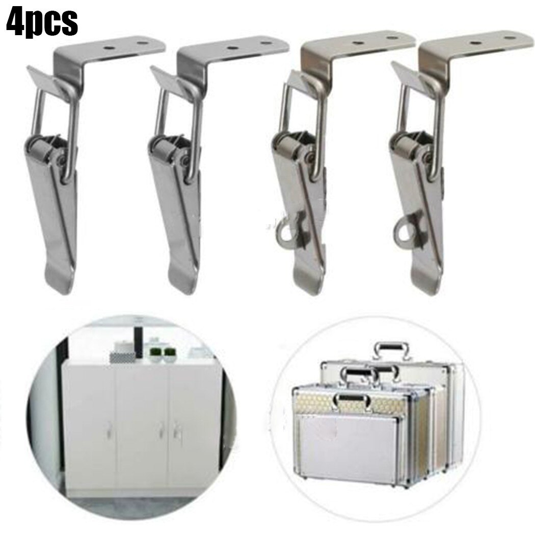 4pc 90° Stainless Steel Spring Loaded Draw Toggle Latch Clamp Clip Set Home Cabinet Table Hook Lock Cabinet Hardware